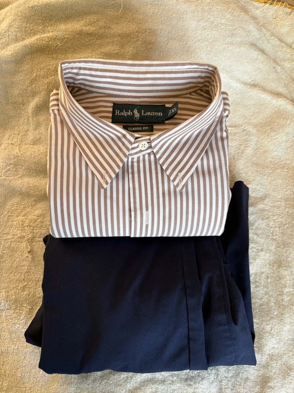 Ralph Lauren Brown and White Pin-Striped Oxford Long Sleeve Button Down XL Shirt